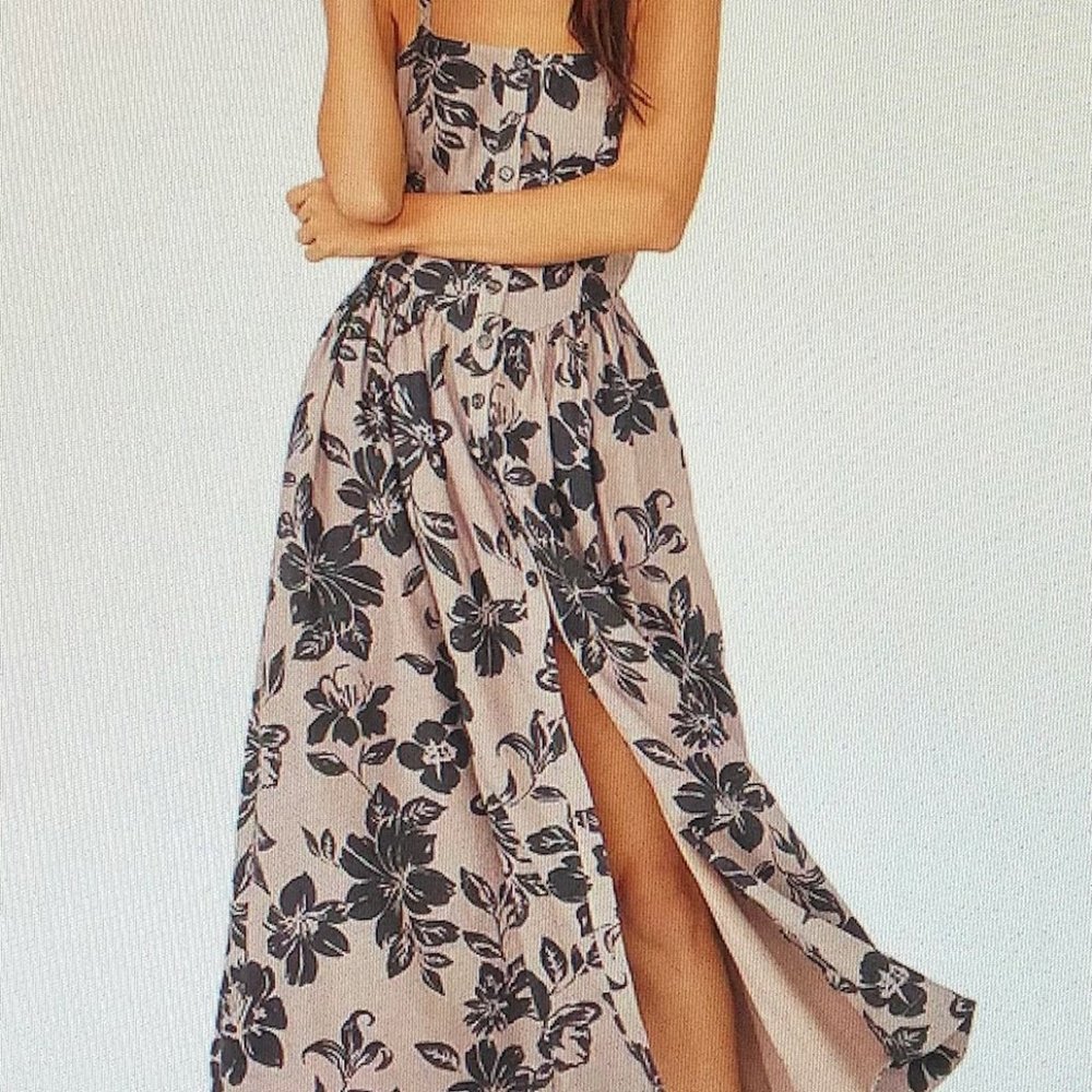 Free People Strapless Floral Dress - Black and Cream